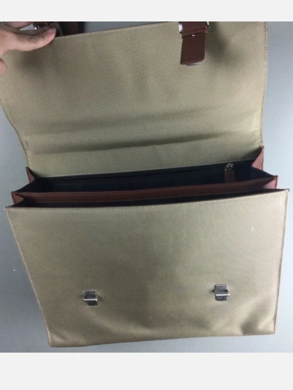 Bosca Leather & Canvas Flap Top Crossbody Messenger Briefcase